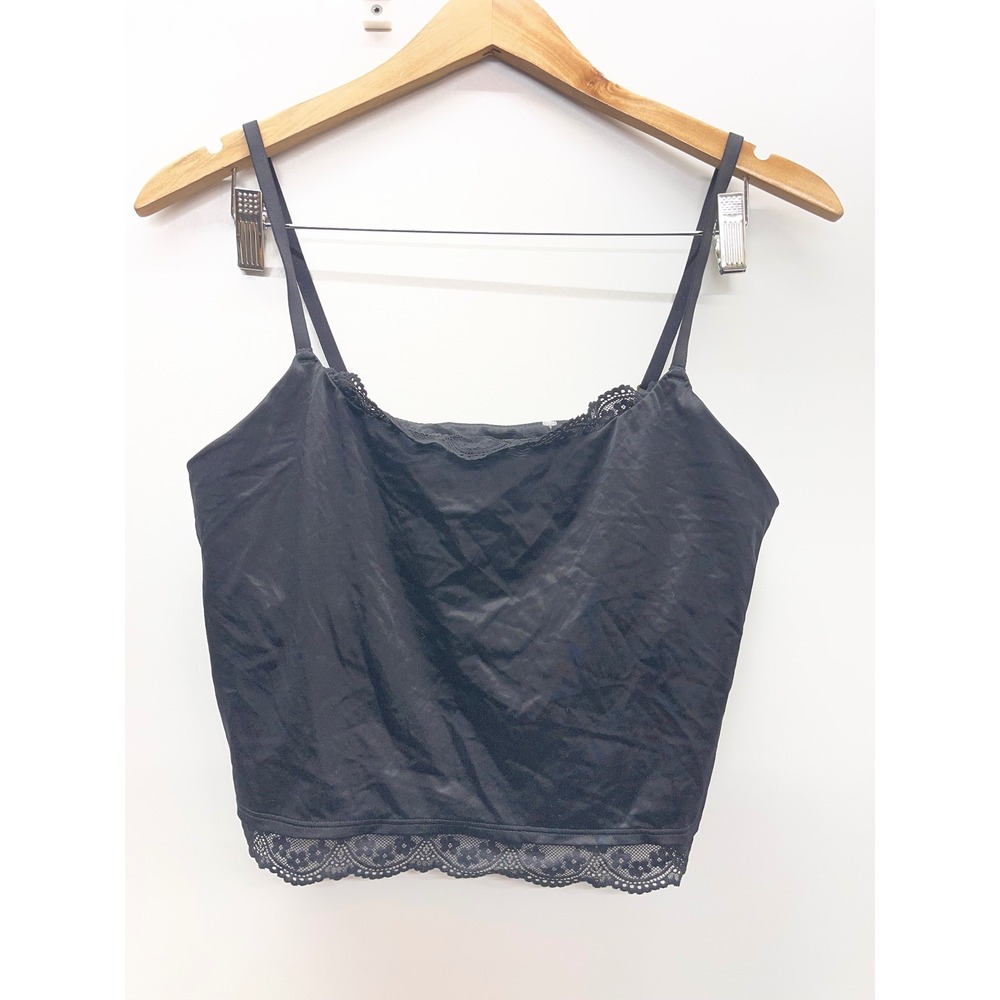 Aerie Real Good Black Lace Trim Cropped Camisole Tank‎ Top Large